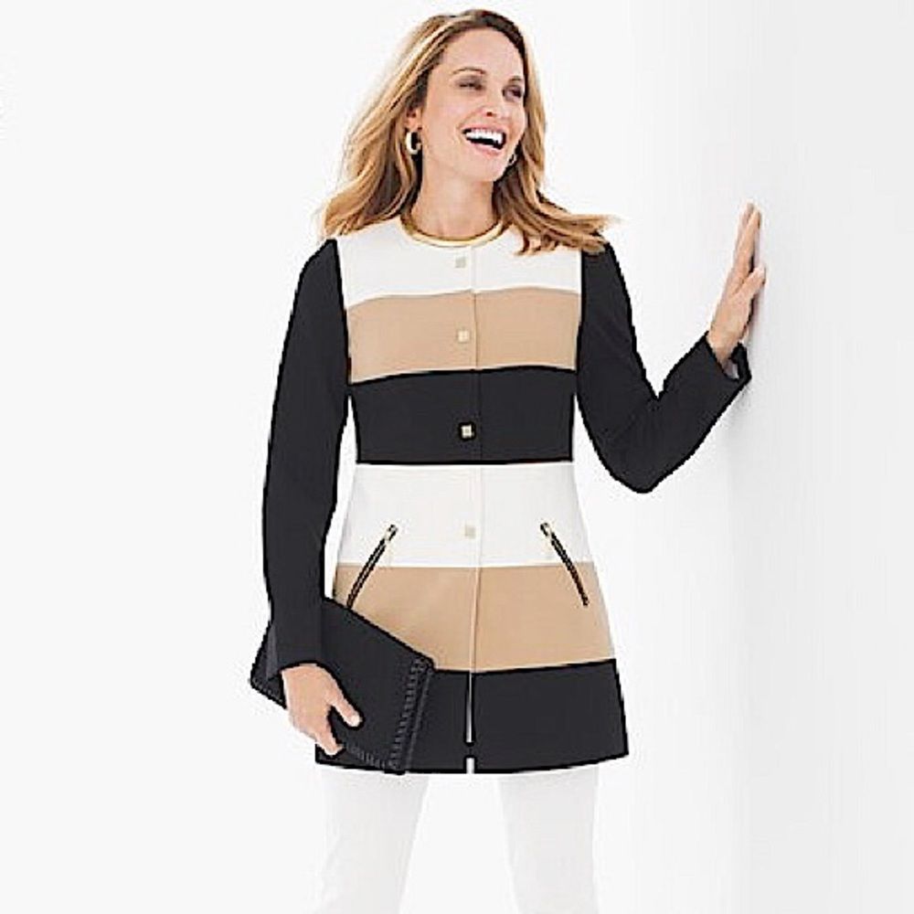 CHICO’S Striped Color Block Button Ponte Jacket🧥